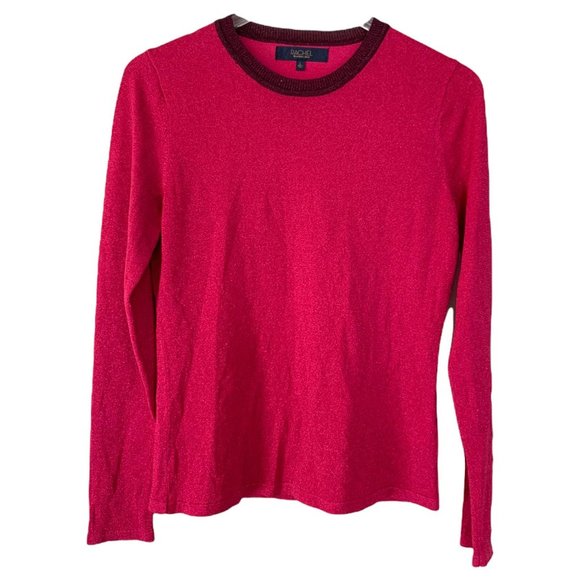 Rachel Roy Women's Metallic Ringer Pullover Sweater Wild Pink Large - Picture 3 of 9